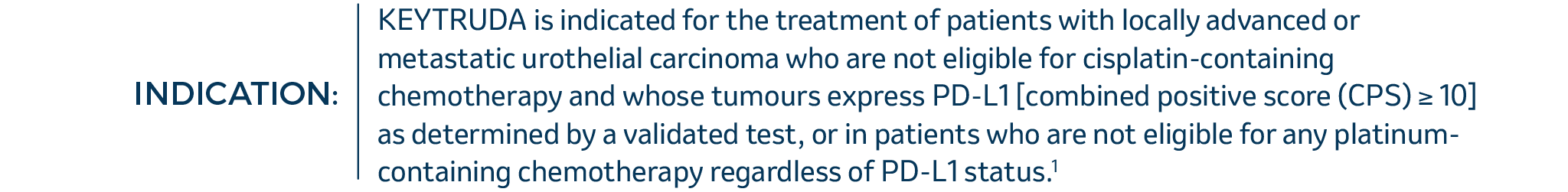 KEYTRUDA is indicated for the treatment of patients with locally advanced or metastatic urothelial carcinoma